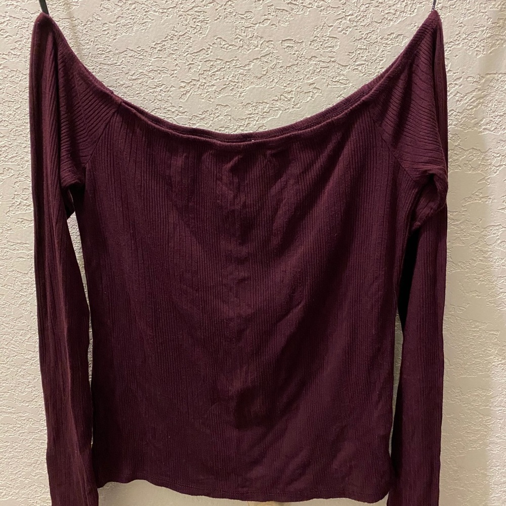 Forever 21 off shoulder Ribbed top Burgundy Size S